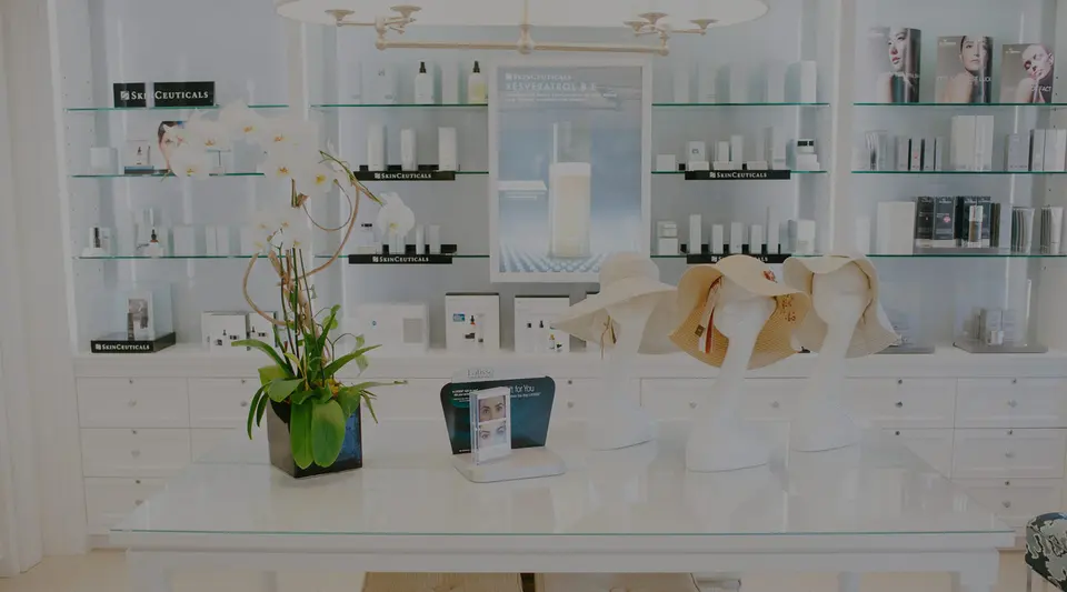 Retail skincare display inside Barba Skin Clinic