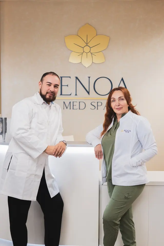 Benoa Med Spa team at the front desk