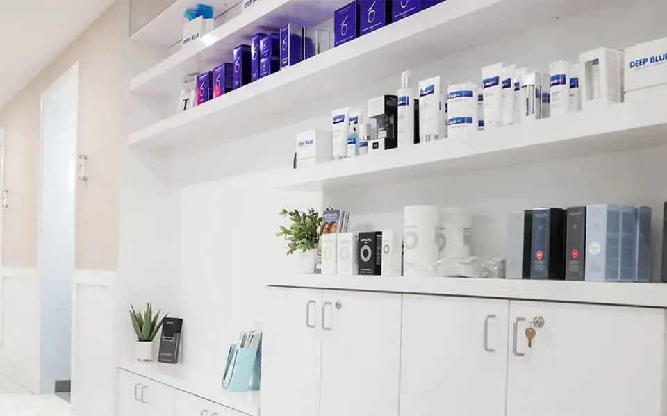 Deep Blue Med Spa NYC retail shelving