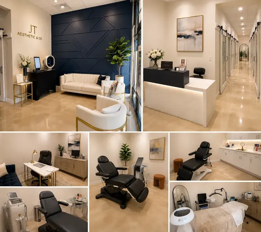 JT Aesthetic & Co. reception, treatment rooms and hallway