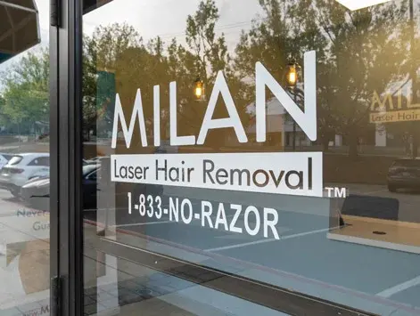 Front door signage at Milan Laser Buckhead