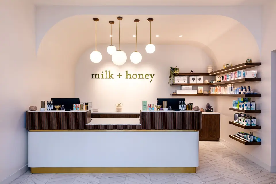 Front desk at milk + honey Brentwood