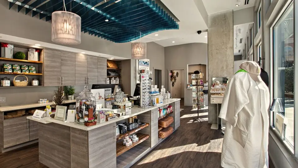 Retail and reception area at a Natural Body Spa + Med Spa location