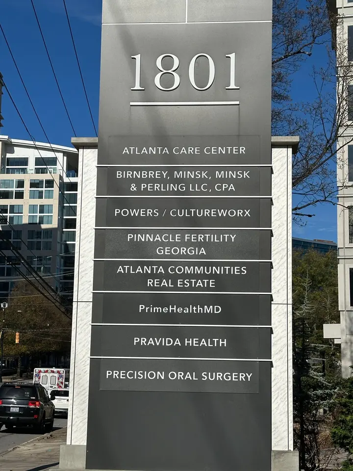 Building directory sign listing PrimeHealth MD at 1801 in Dunwoody