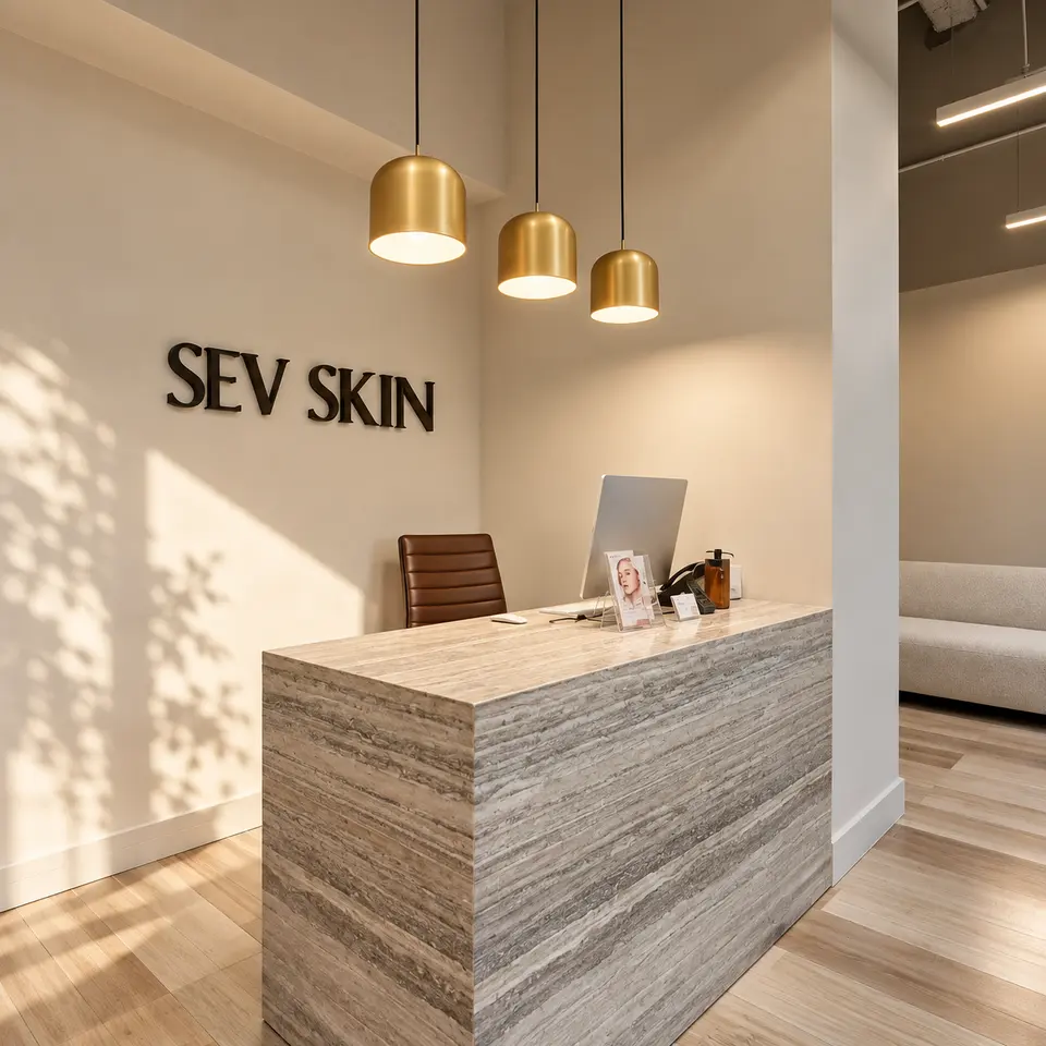 SEV Skin Seaport reception desk with wall signage