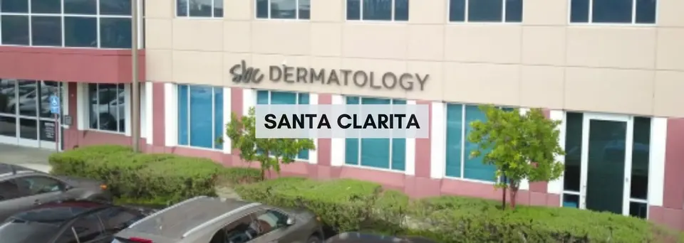 Santa Clarita office building front with SBC Dermatology sign