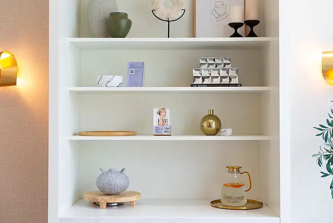 Lobby shelf styling at SkinSpirit Buckhead