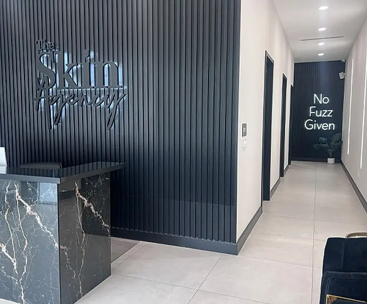 Clinic interior with signage at The Skin Agency Santa Clarita
